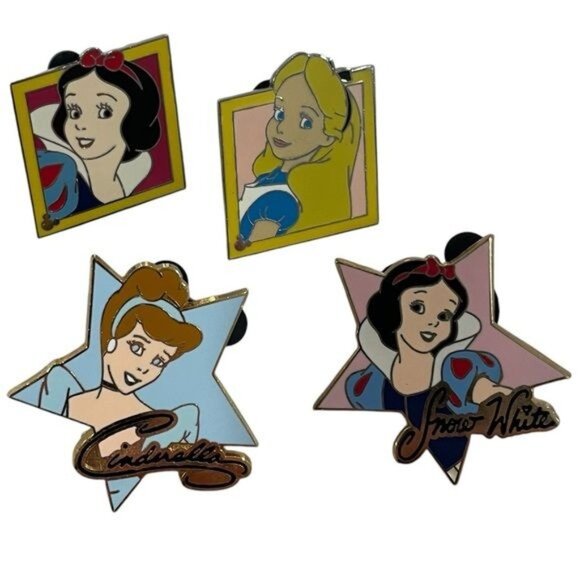 Disney Pins Cast Lanyard Set of 4 Star & Hidden Mickey Diamond Frame 2004-2006 - Picture 1 of 8